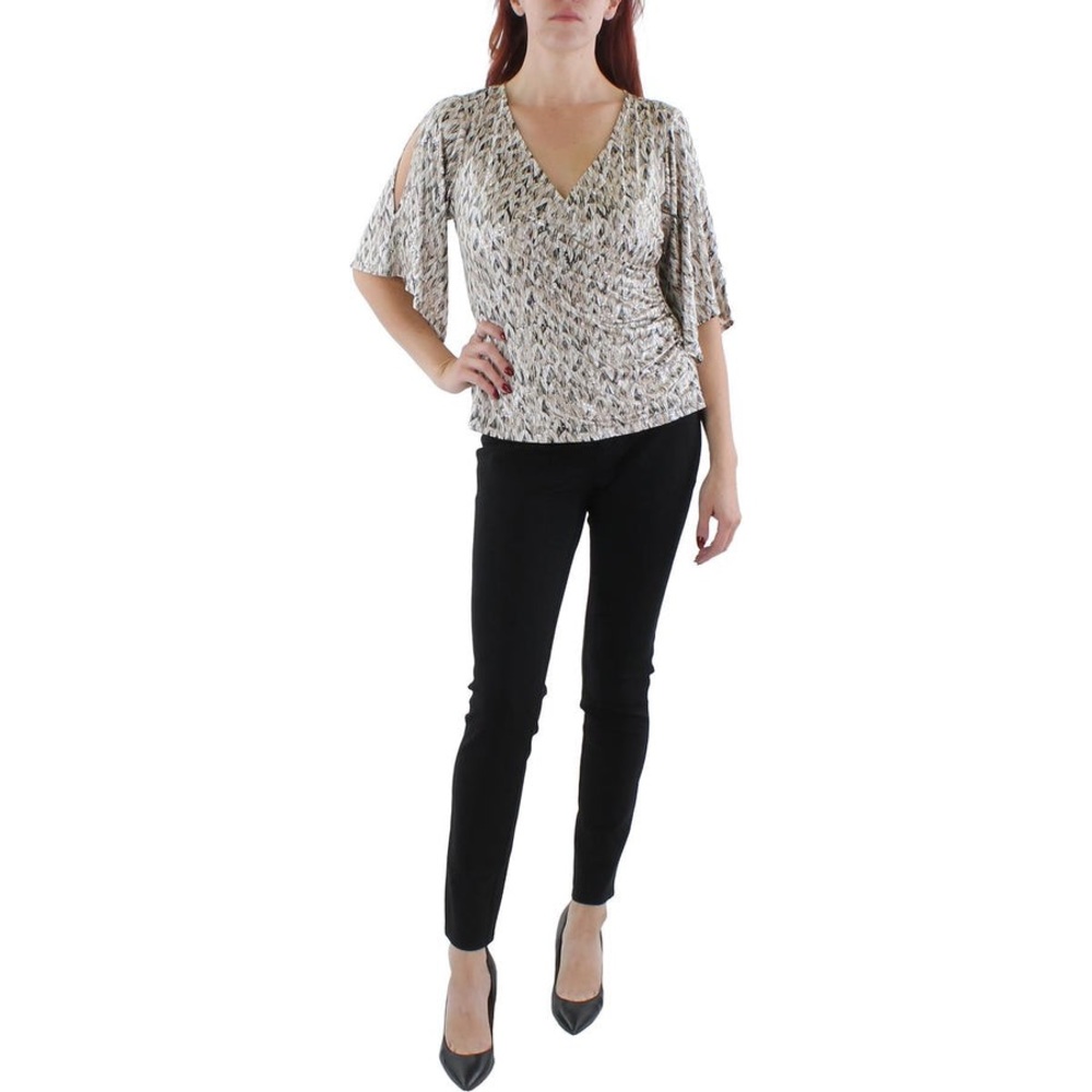 MSK V Neck Foil Knit Faux Wrap top size small